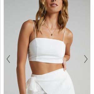 KEEP ON TURNING TWO PIECE SET IN WHITE LINEN LOOK— SHOWPO, size S